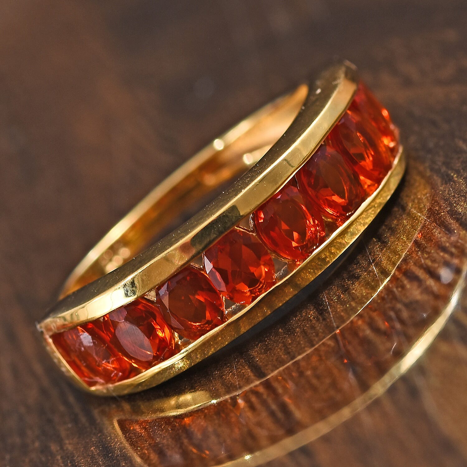 Jalisco Fire Opal (Ovl) Half Eternity Band Ring in 14K Gold Overlay Sterling Silver 1.00 Ct.