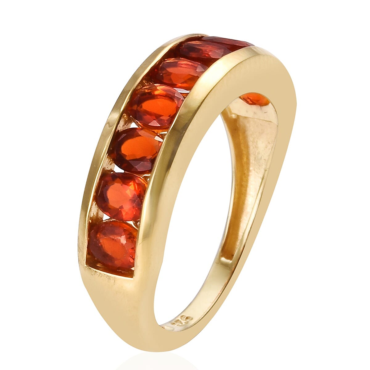 Jalisco Fire Opal (Ovl) Half Eternity Band Ring in 14K Gold Overlay Sterling Silver 1.00 Ct.