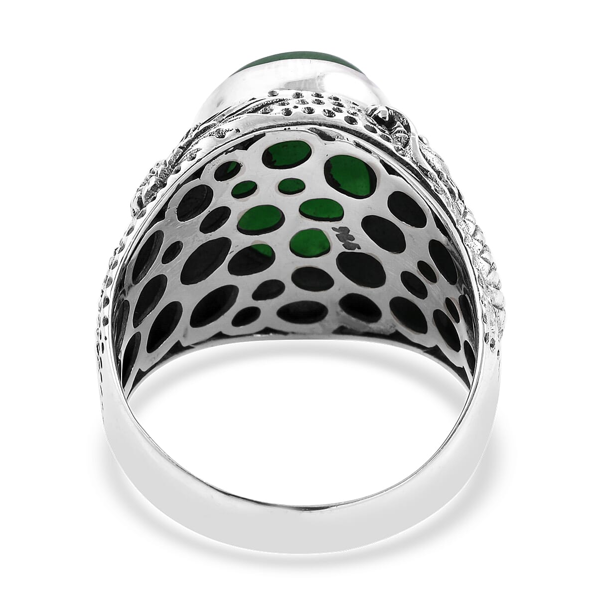 Royal Bali Collection - Green Jade (Ovl 18x13 mm) Dragon Ring in Sterling Silver 13.80 Ct, Silver wt 8.40 Gms