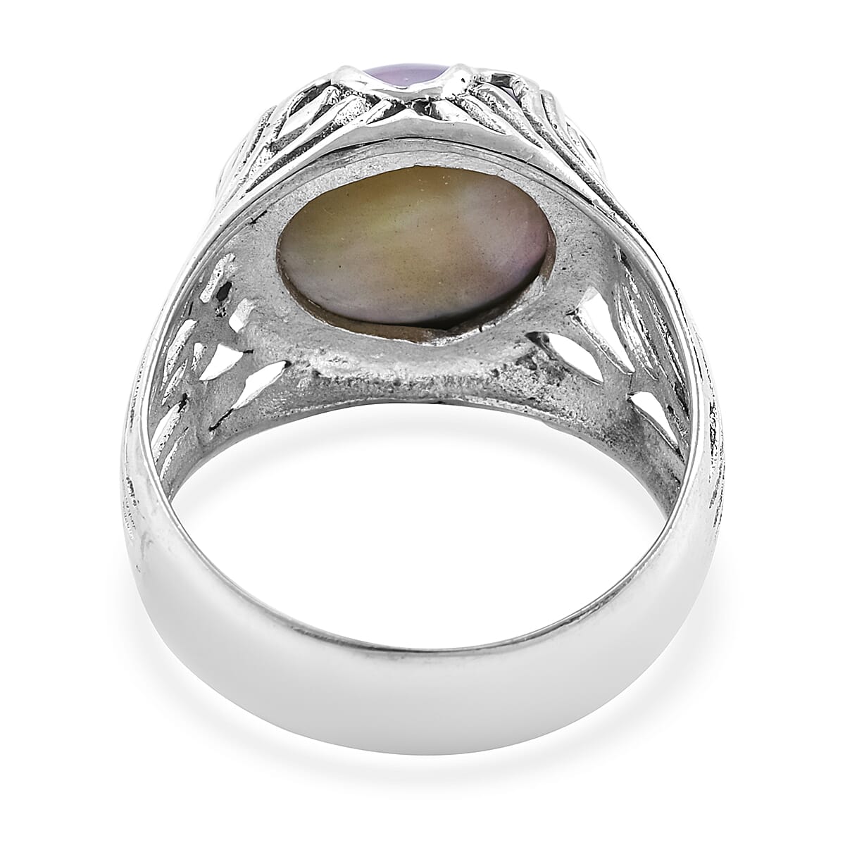 Royal Bali Collection - Mabe Blue Pearl (Rnd 14-15 mm) Ring in Sterling Silver