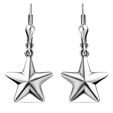 Star Lever Back Earrings in Sterling Silver with Platinum Plating