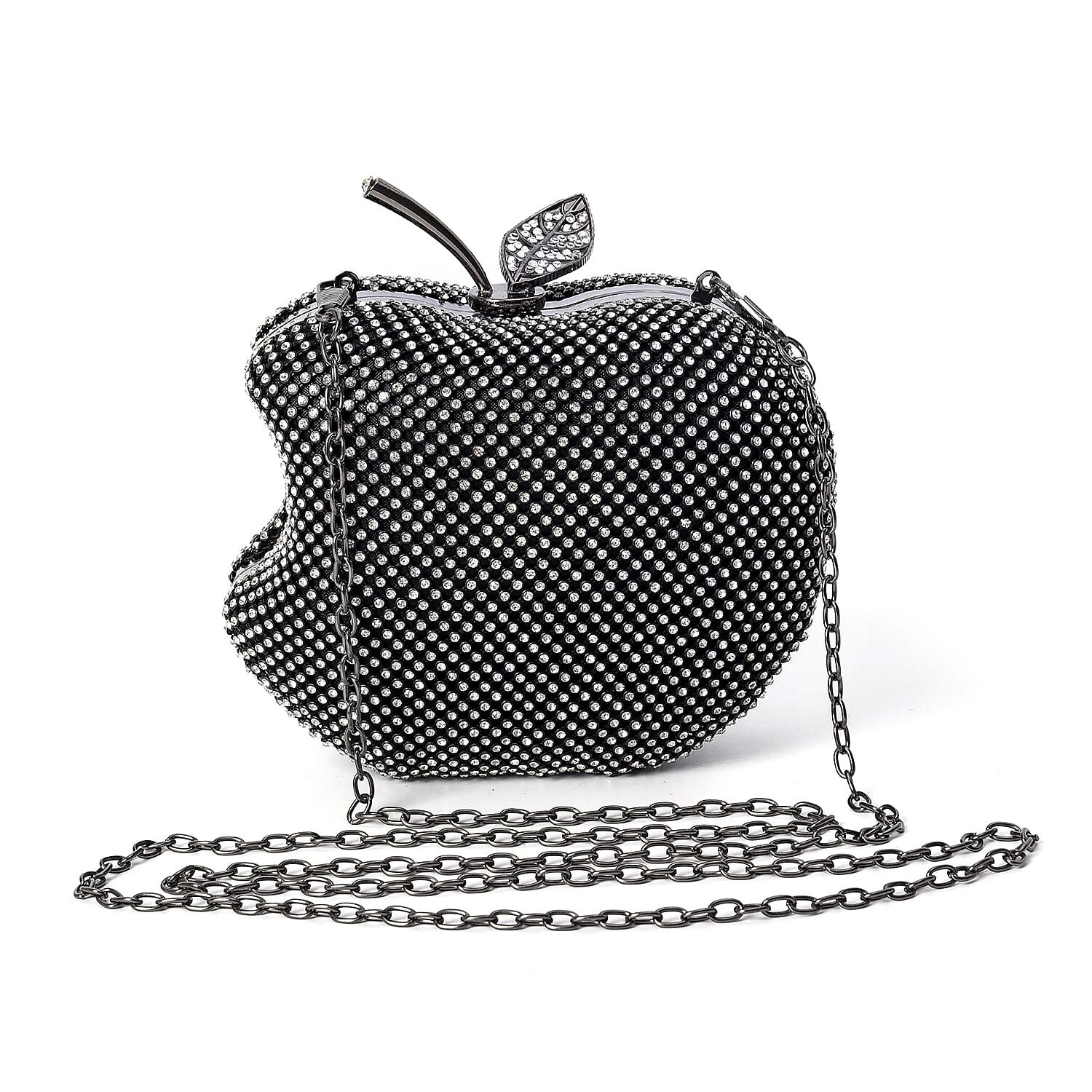 Apple Clutch Bag with Detachable Shoulder Chain Strap and Toggle Clip Closure (Size 14x11.5) - Black Colour