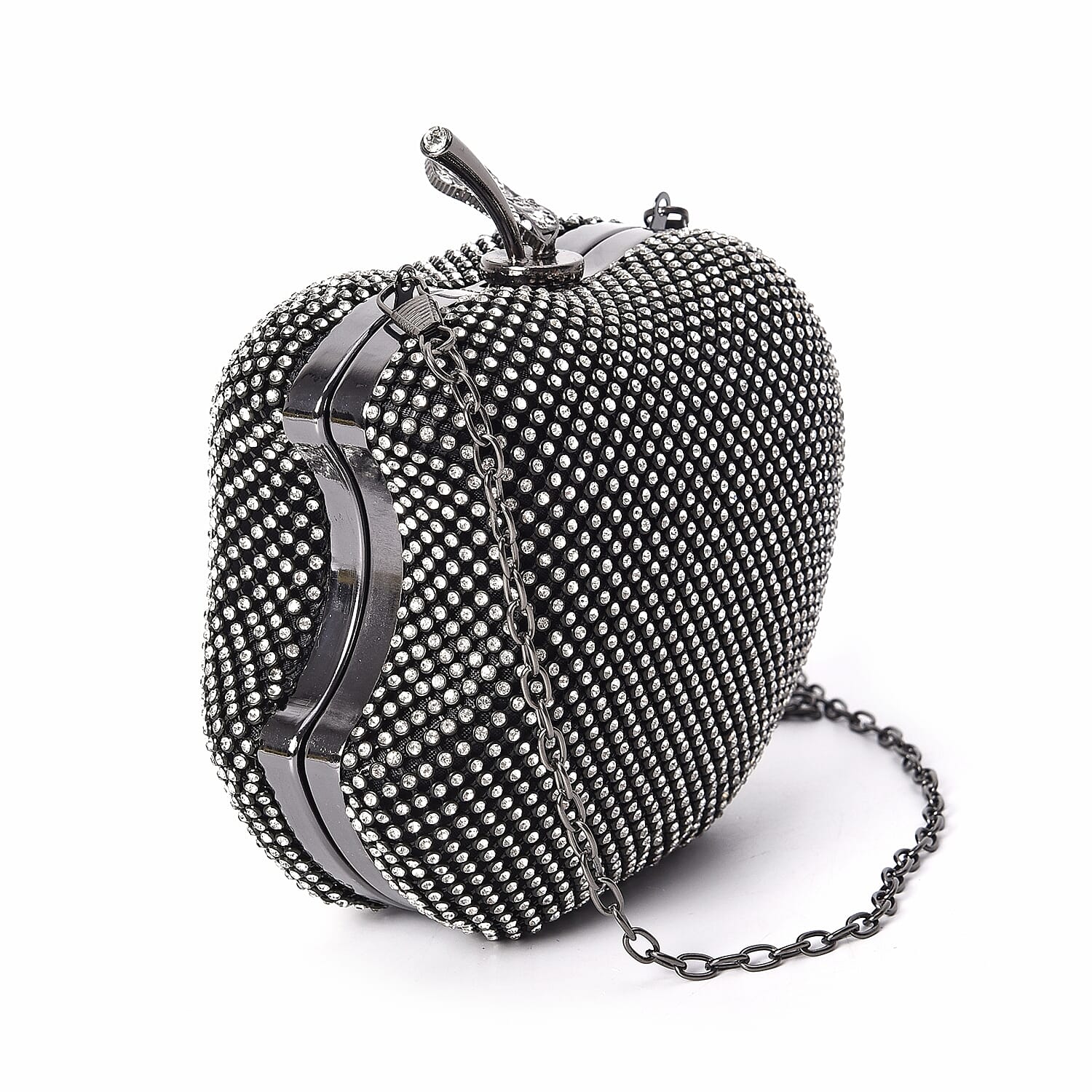 Apple Clutch Bag with Detachable Shoulder Chain Strap and Toggle Clip Closure (Size 14x11.5) - Black Colour