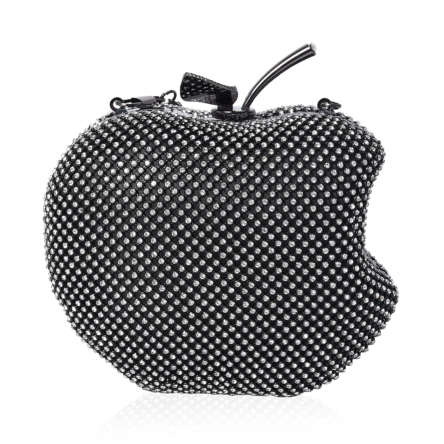 Apple Clutch Bag with Detachable Shoulder Chain Strap and Toggle Clip Closure (Size 14x11.5) - Black Colour