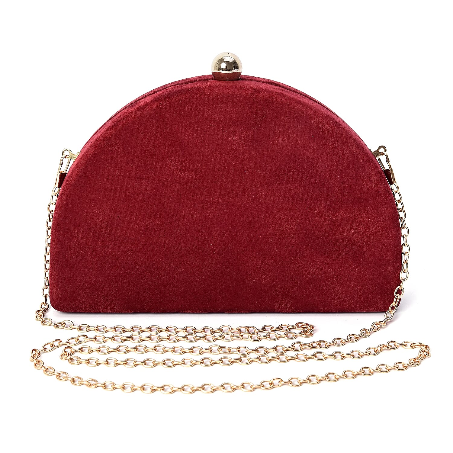 Semi Circle Clutch Bag with Detachable Shoulder Chain Strap (Size 20x13x4.5 Cm) - Burgundy