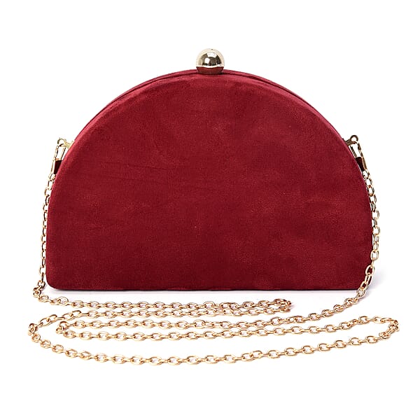 Semi Circle Clutch Bag with Detachable Shoulder Chain Strap in Burgundy ...