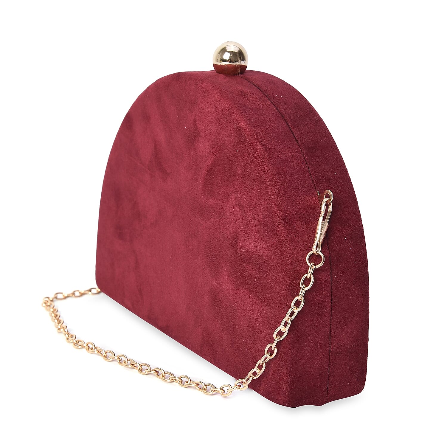 Semi Circle Clutch Bag with Detachable Shoulder Chain Strap (Size 20x13x4.5 Cm) - Burgundy