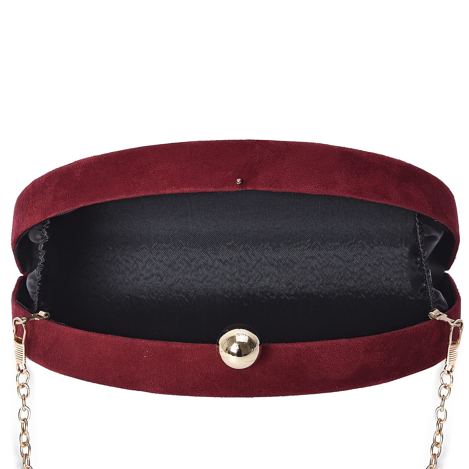 Semi Circle Clutch Bag with Detachable Shoulder Chain Strap (Size 20x13x4.5 Cm) - Burgundy