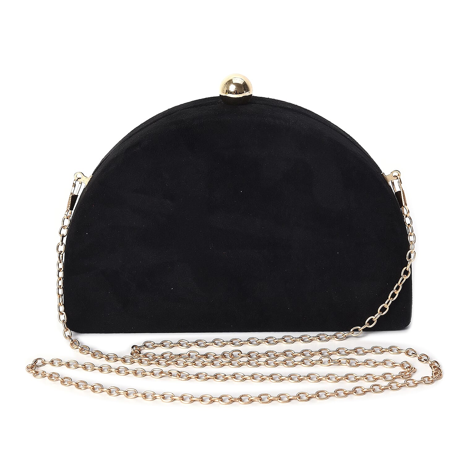 Semi Circle Clutch Bag with Detachable Shoulder Chain Strap (Size 20x13x4.5 Cm) - Black