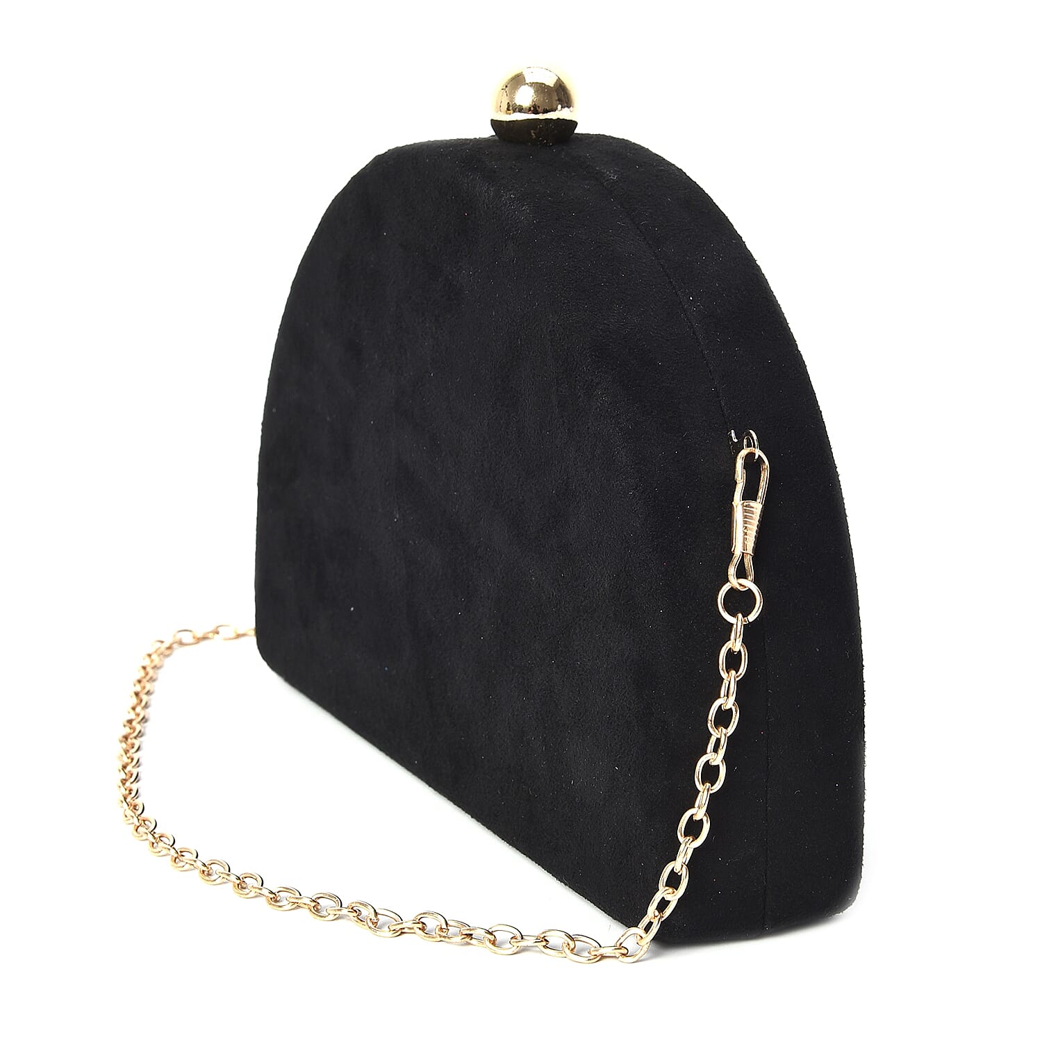 Semi Circle Clutch Bag with Detachable Shoulder Chain Strap (Size 20x13x4.5 Cm) - Black