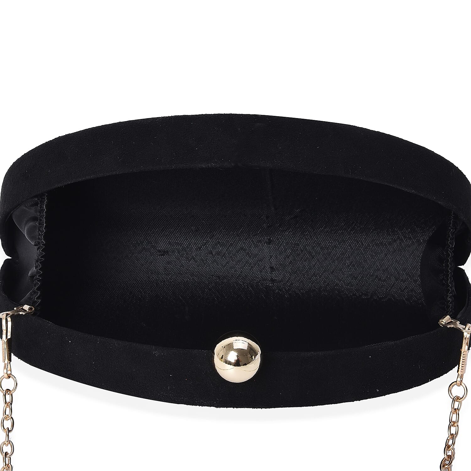 Semi Circle Clutch Bag with Detachable Shoulder Chain Strap (Size 20x13x4.5 Cm) - Black