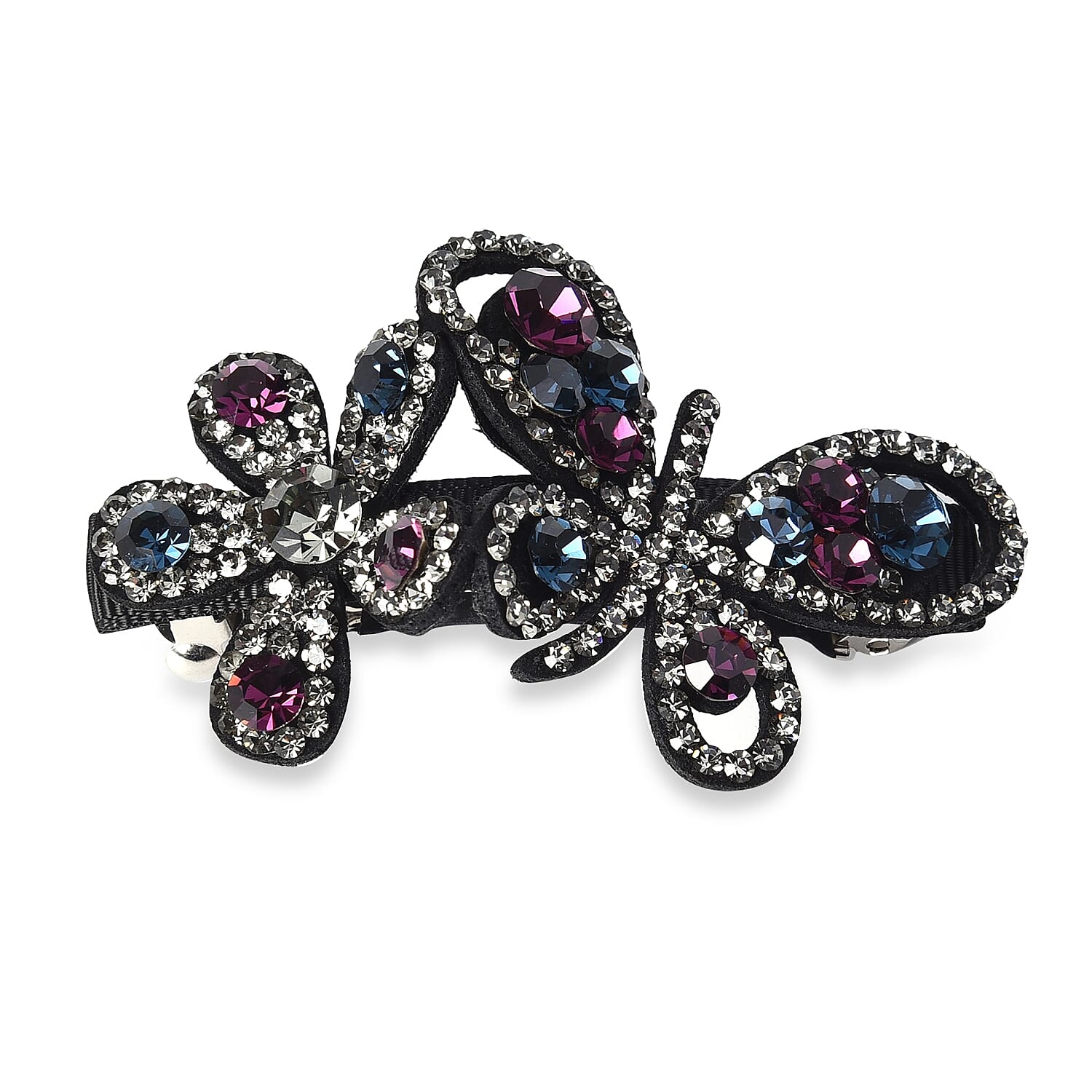 Austrian Crystal Butterfly & Flower Hair Clip - Dark Green