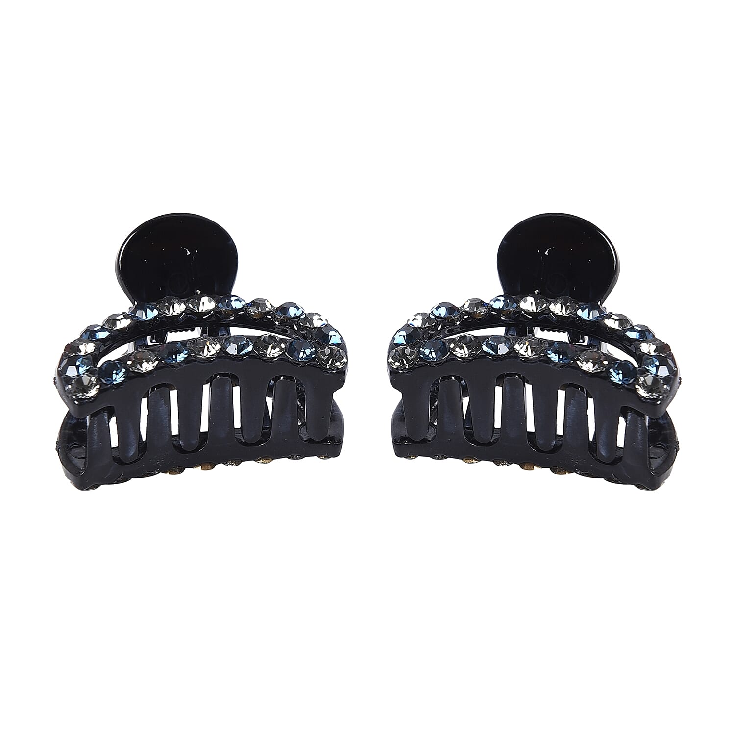 Set of 2 - Crystal Studded Small Hair Claw Clip - Grey and Blue Black
