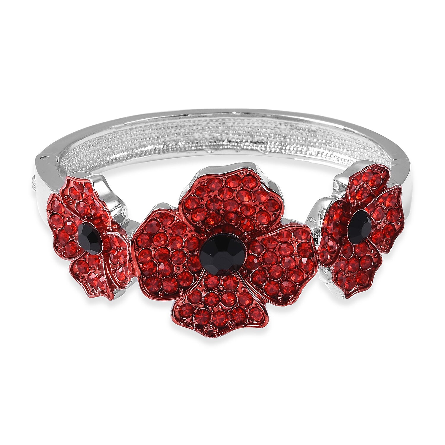 TJC  Design Red and Black Austrian Crystal (Rnd) Enamelled  Flower Bangle (Size 7)