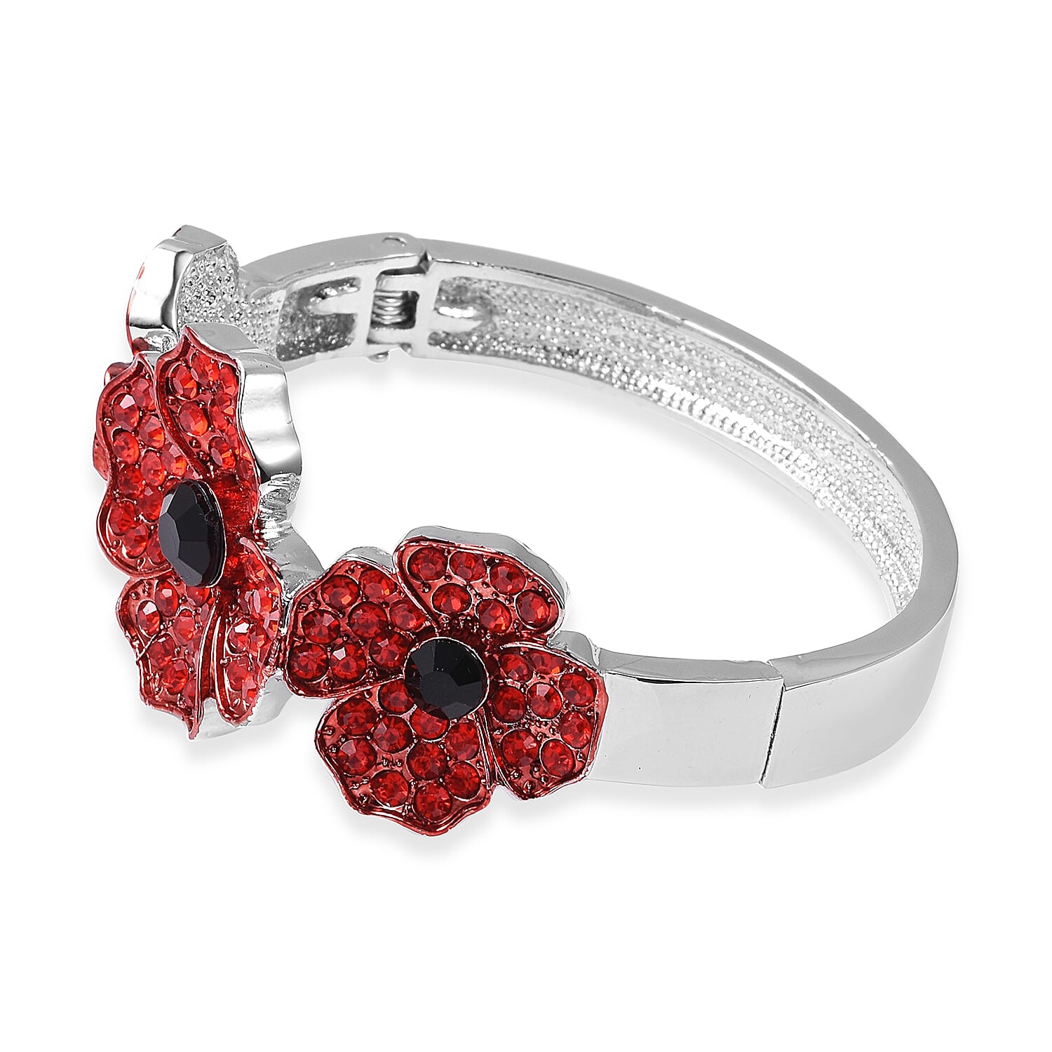 TJC  Design Red and Black Austrian Crystal (Rnd) Enamelled  Flower Bangle (Size 7)