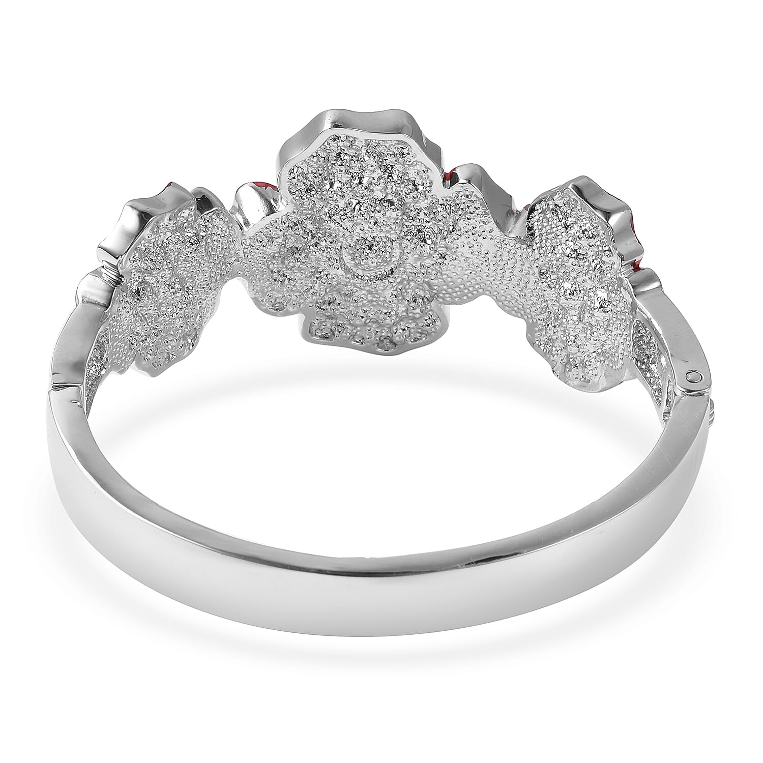 TJC  Design Red and Black Austrian Crystal (Rnd) Enamelled  Flower Bangle (Size 7)