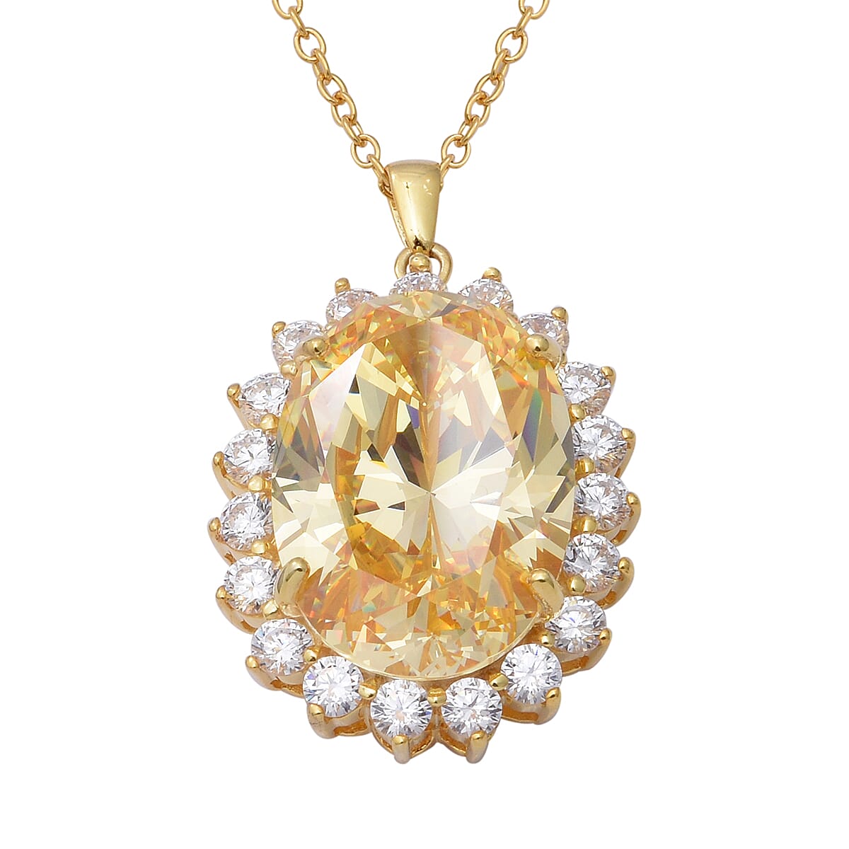 Signature Collection- Swiss Star Simulated Canary Yellow Diamond  Like (Ovl 28x20mm) Pendant with Chain (Size 30) in Sterling Silver