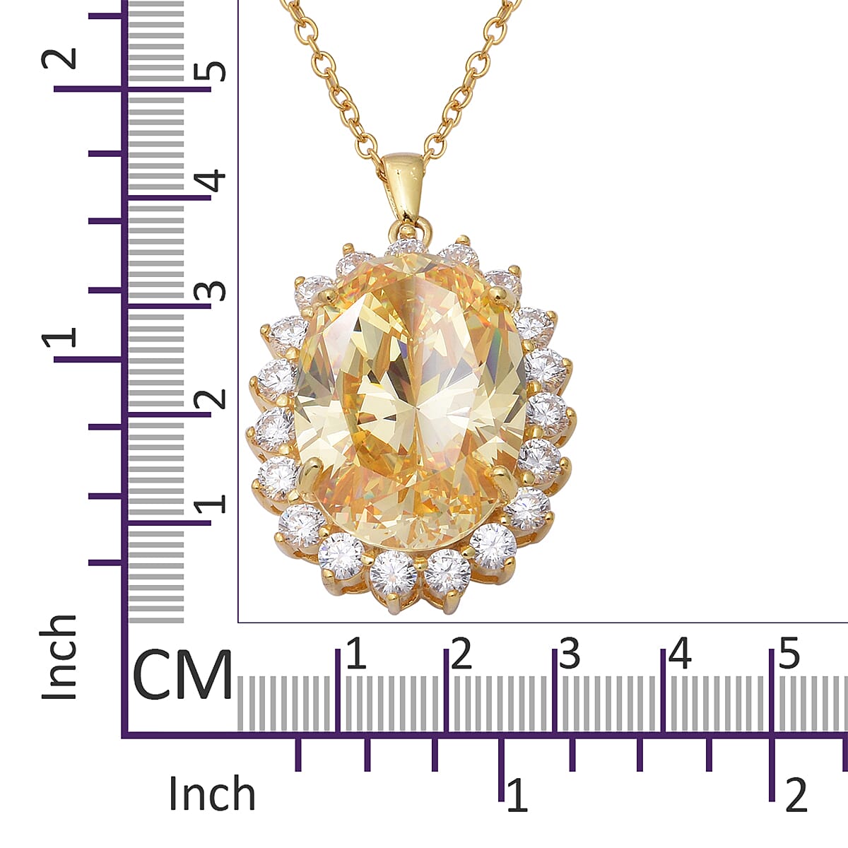 Signature Collection- Swiss Star Simulated Canary Yellow Diamond  Like (Ovl 28x20mm) Pendant with Chain (Size 30) in Sterling Silver