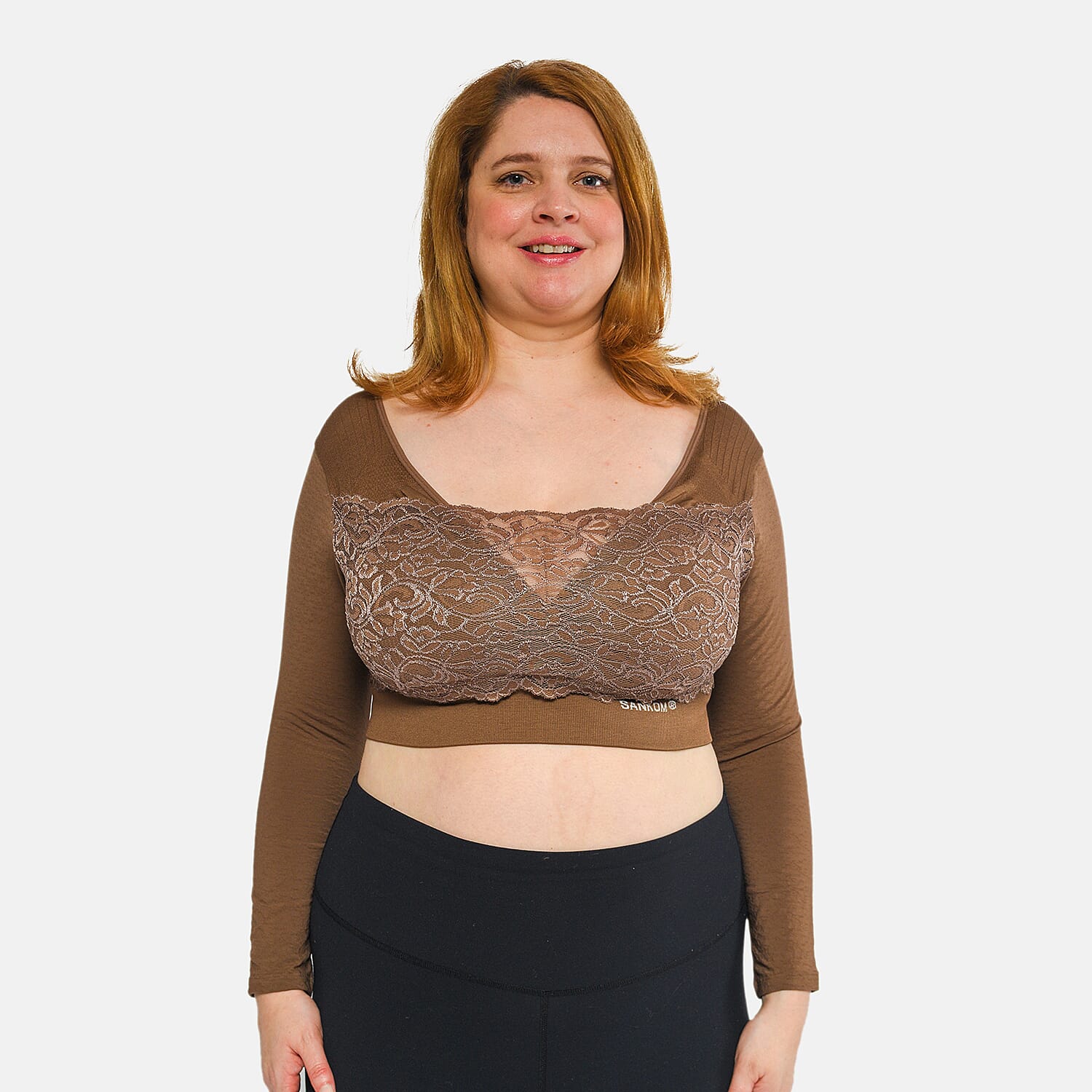 SANKOM SWITZERLAND Patent Classic Bra with Full Lace Cover (Size XXL, 18-20) Taupe Colour