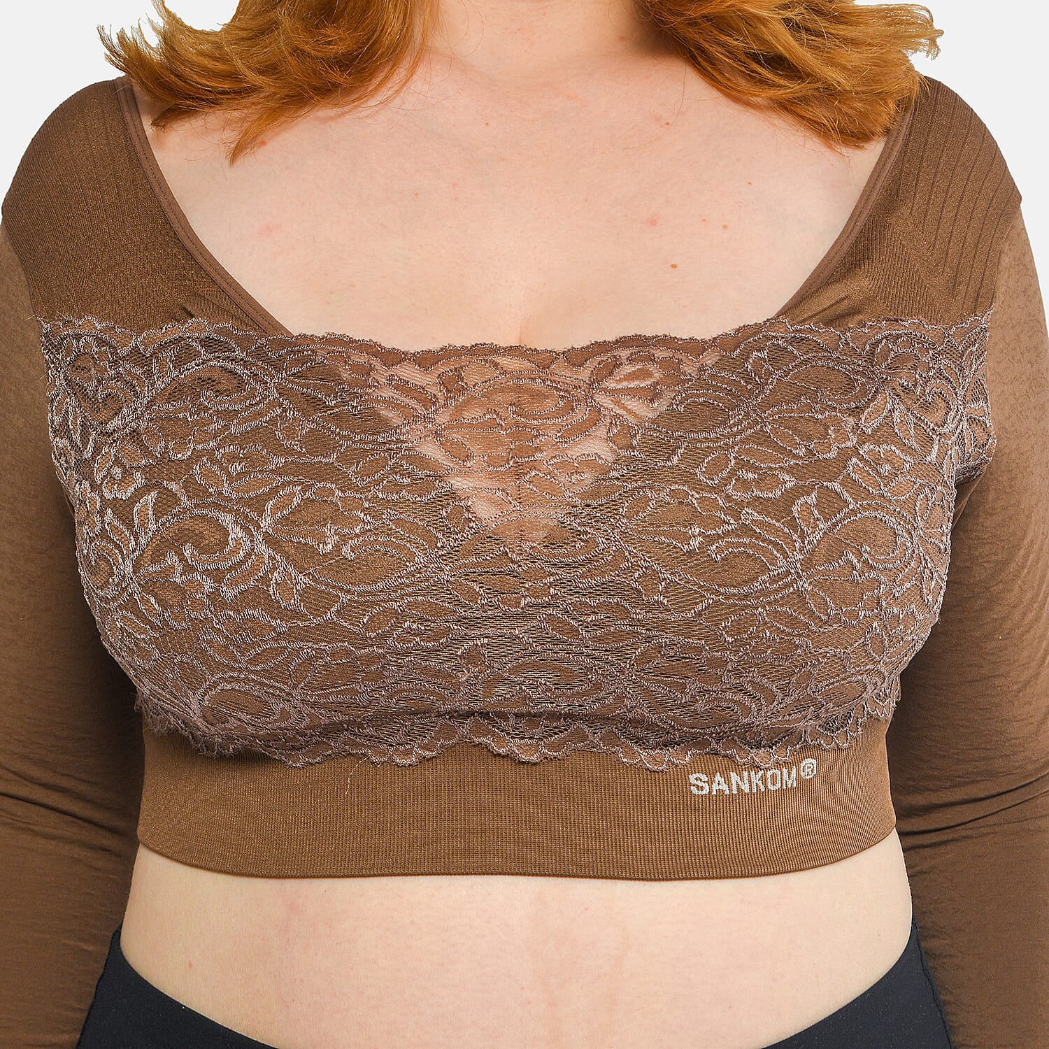 SANKOM SWITZERLAND Patent Classic Bra with Full Lace Cover (Size XXL, 18-20) Taupe Colour