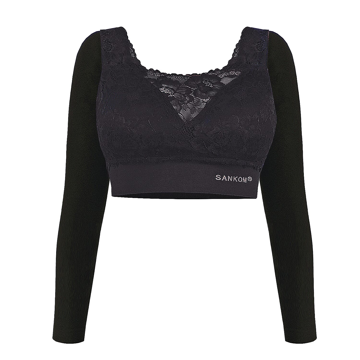 2 Piece Set- SANKOM SWITZERLAND Patent Classic Bra with Lace and Sleeves (Size S-M- 8-10 UK) Black and Beige