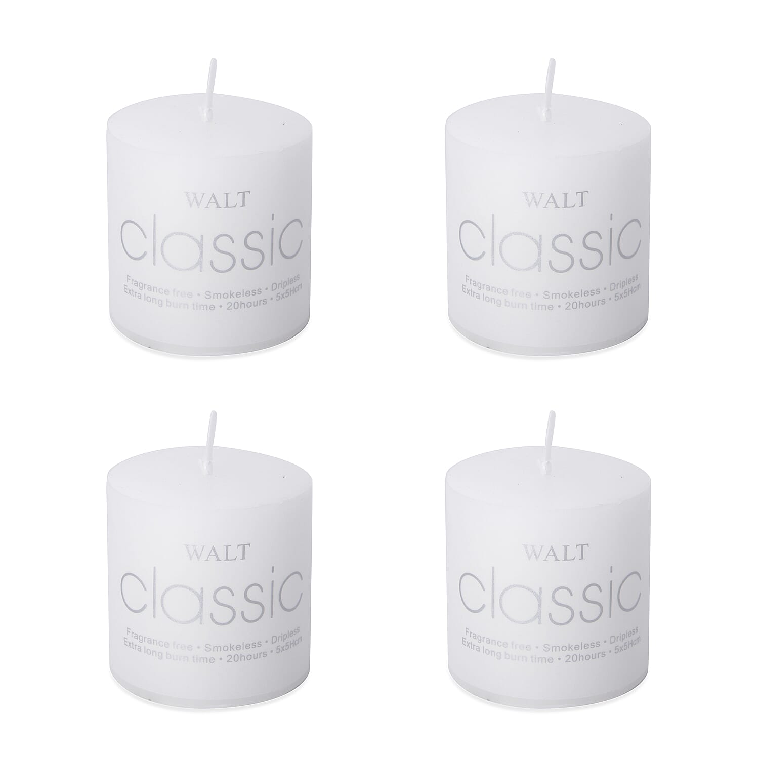 Set of 4 - White Unscented 20 Hour Candle (Size 5x5 Cm)