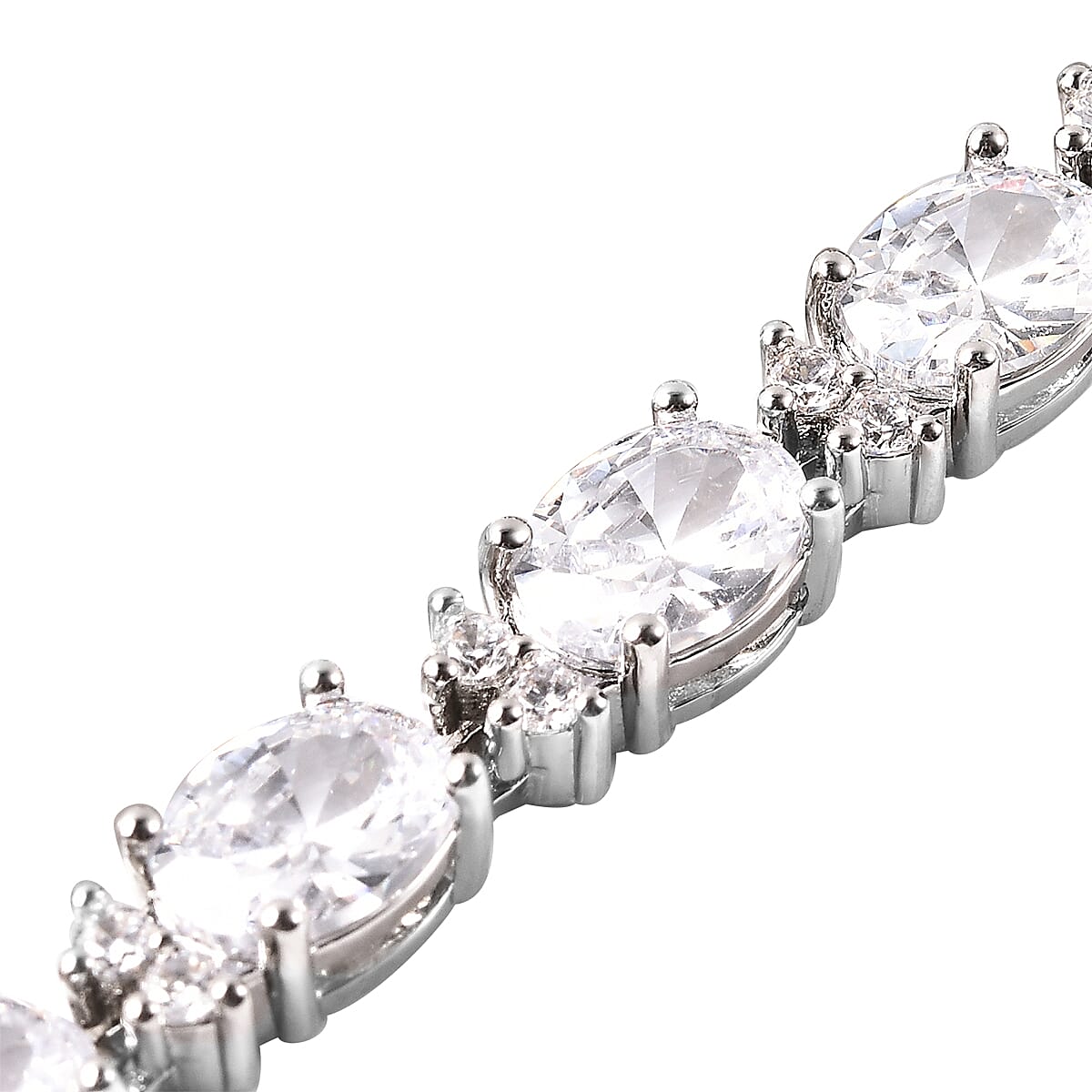 Designer Inspired- Simulated White Diamond (Ovl and Rnd) Tennis Necklace (Size 16)