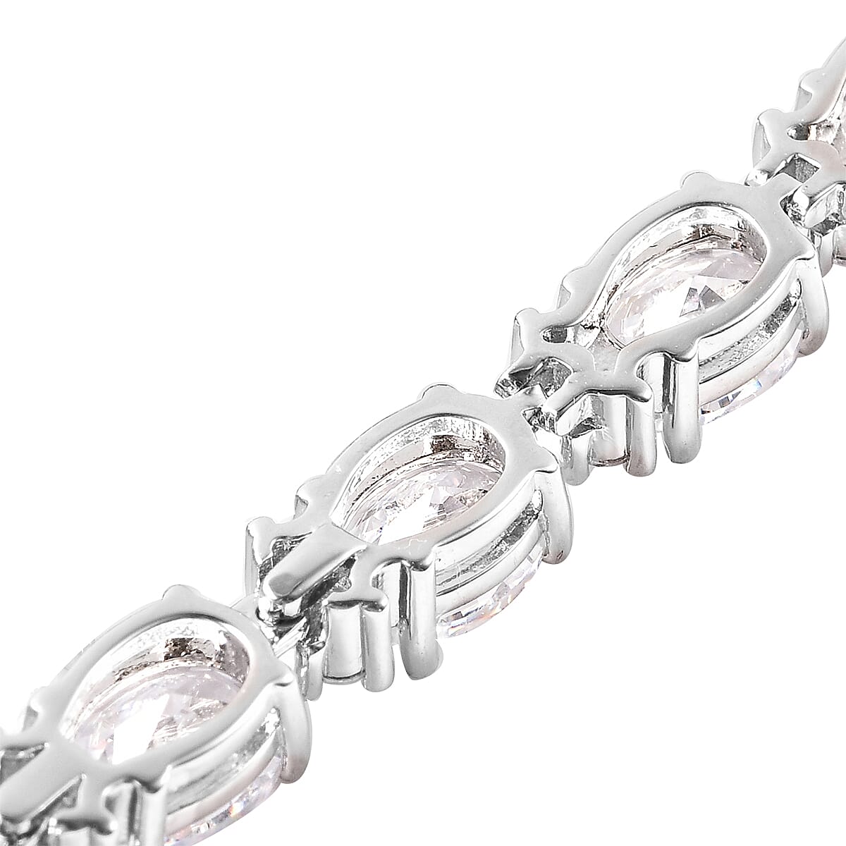 Designer Inspired- Simulated White Diamond (Ovl and Rnd) Tennis Necklace (Size 16)