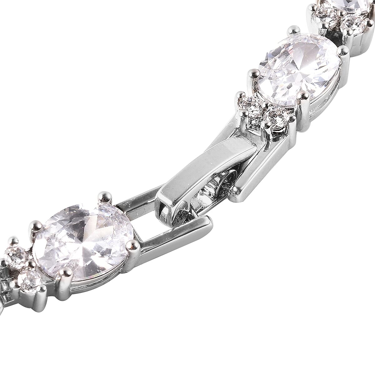 Designer Inspired- Simulated White Diamond (Ovl and Rnd) Tennis Necklace (Size 16)