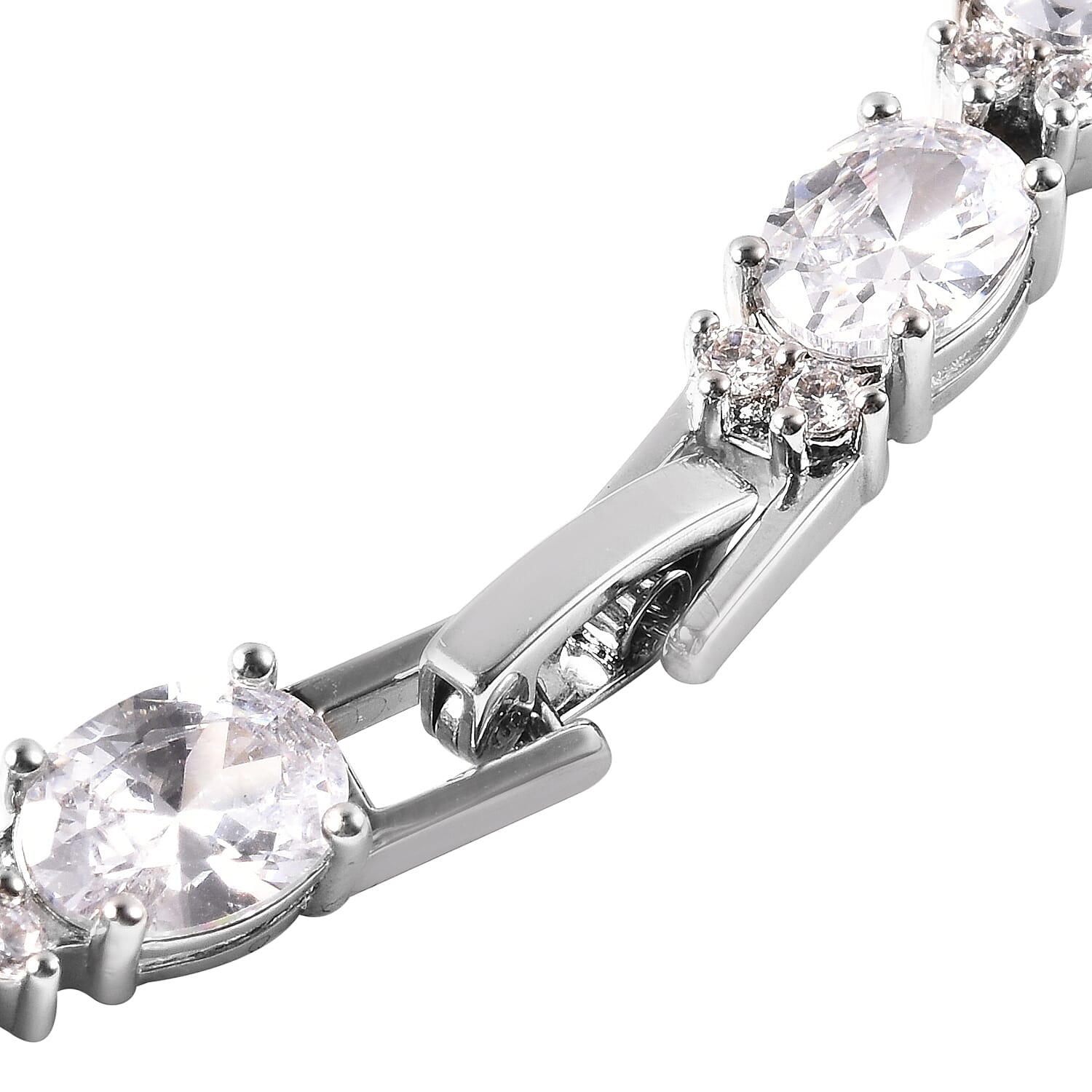 Designer Inspired- Simulated White Diamond (Ovl and Rnd) Tennis Necklace (Size 16)