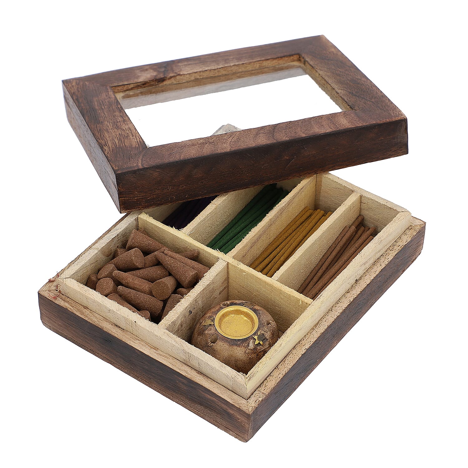 Wooden Incense Gift Set with (120) Incense Sticks, Incense Cones and Wooden Holder  - Sahara Dusk  Fragrance
