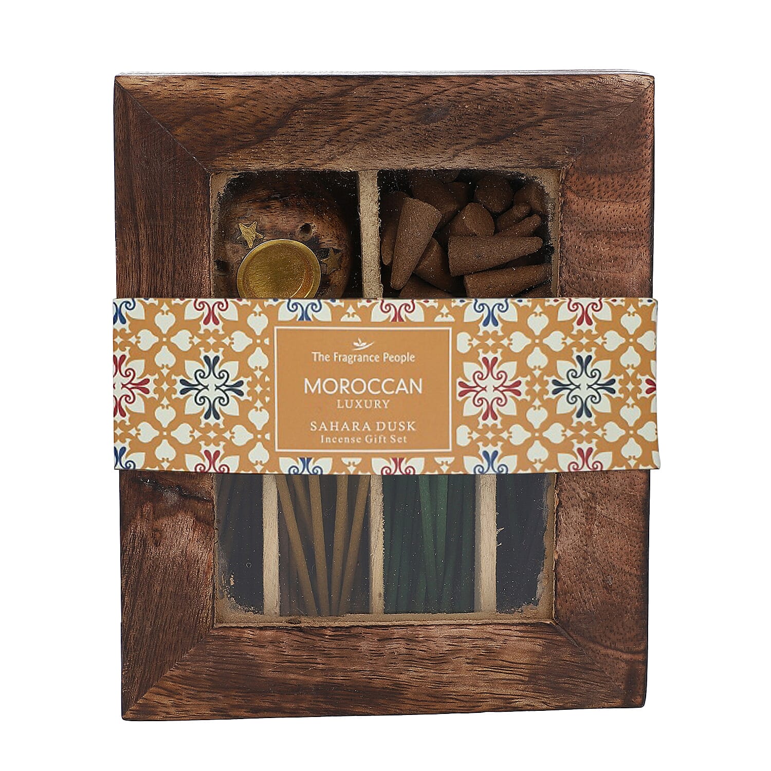 Wooden Incense Gift Set with (120) Incense Sticks, Incense Cones and Wooden Holder  - Sahara Dusk  Fragrance