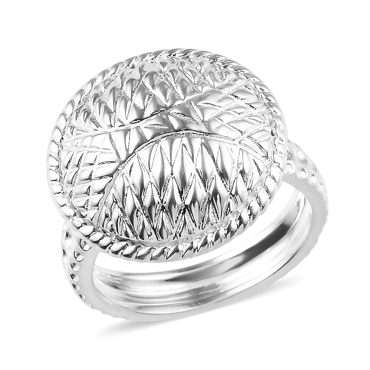 Designer Inspired - 3 Piece Set - Sterling Silver Necklace (Size 18), Ring and Earrings (with Push Back), Silver wt. 30.00 Gms