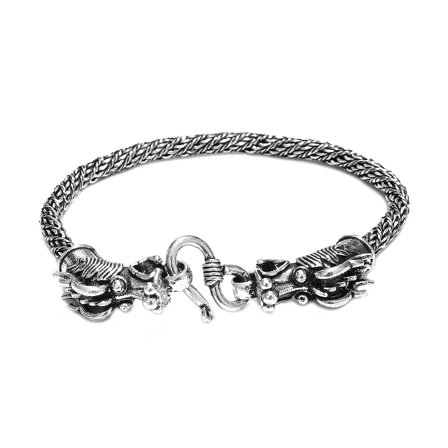 Royal Bali Collection- Sterling Silver Dragon Head Bracelet (Size 7.5), Silver wt 27.34 Gms