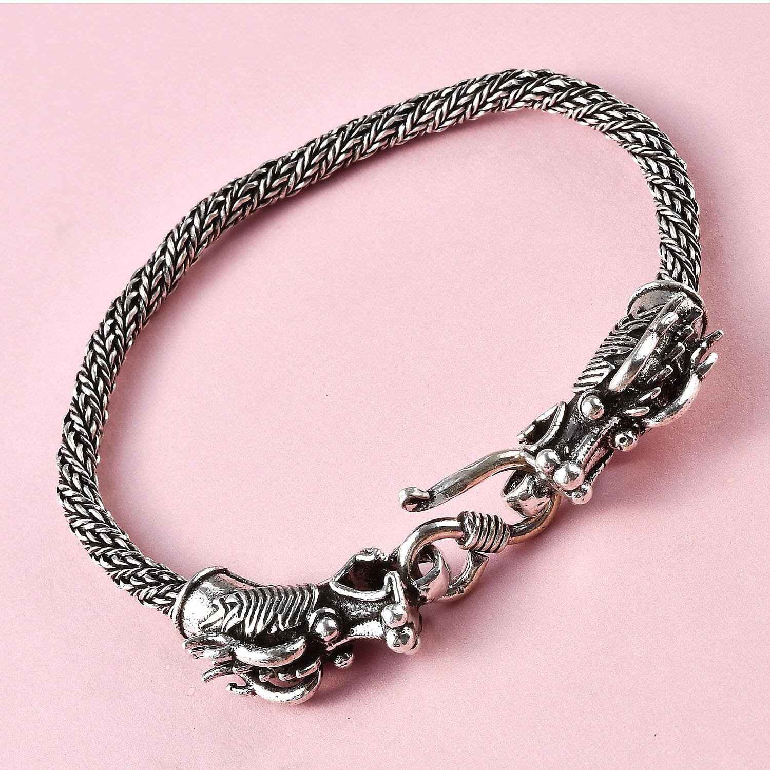 Royal Bali Collection- Sterling Silver Dragon Head Bracelet (Size 7.5), Silver wt 27.34 Gms