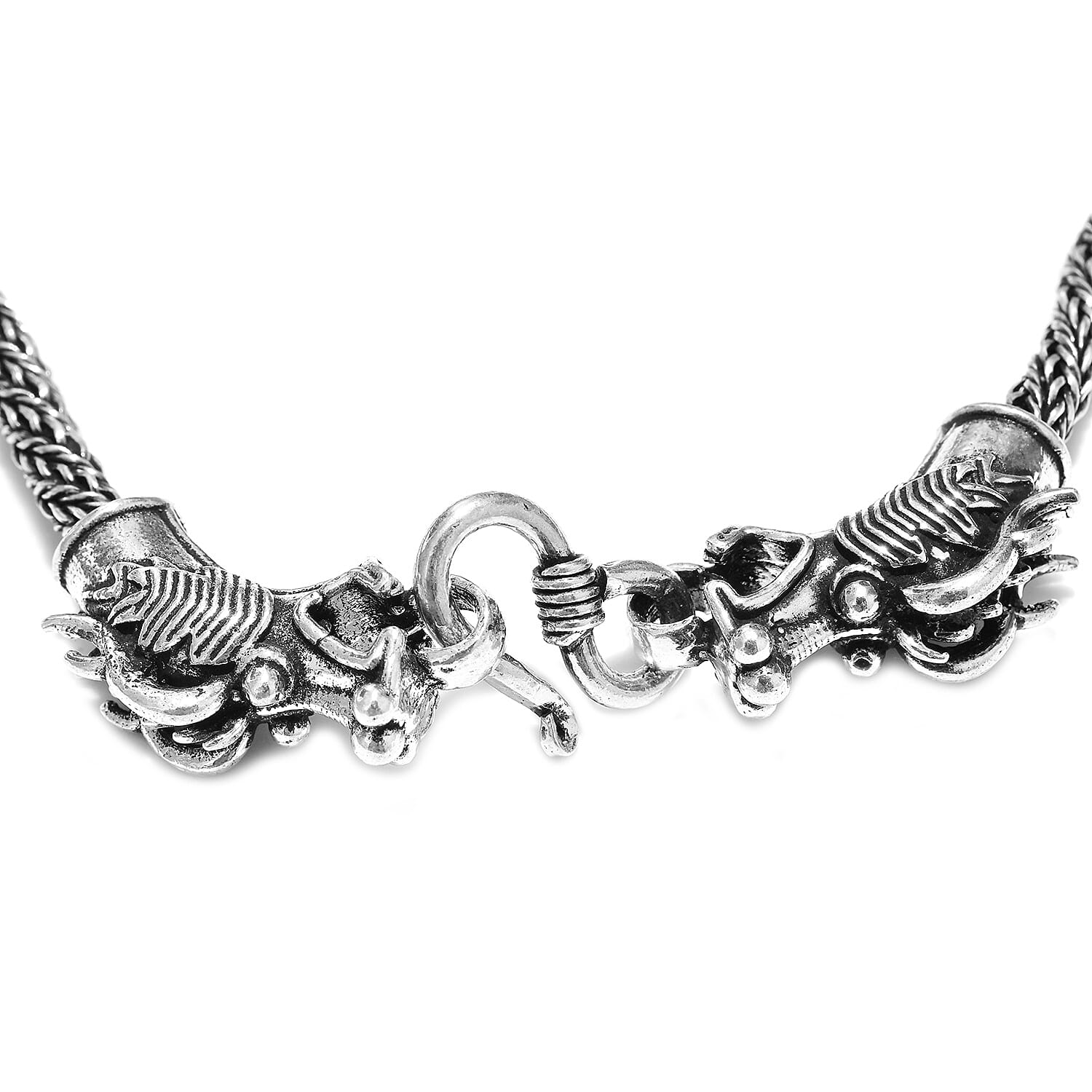 Royal Bali Collection- Sterling Silver Dragon Head Bracelet (Size 7.5), Silver wt 27.34 Gms