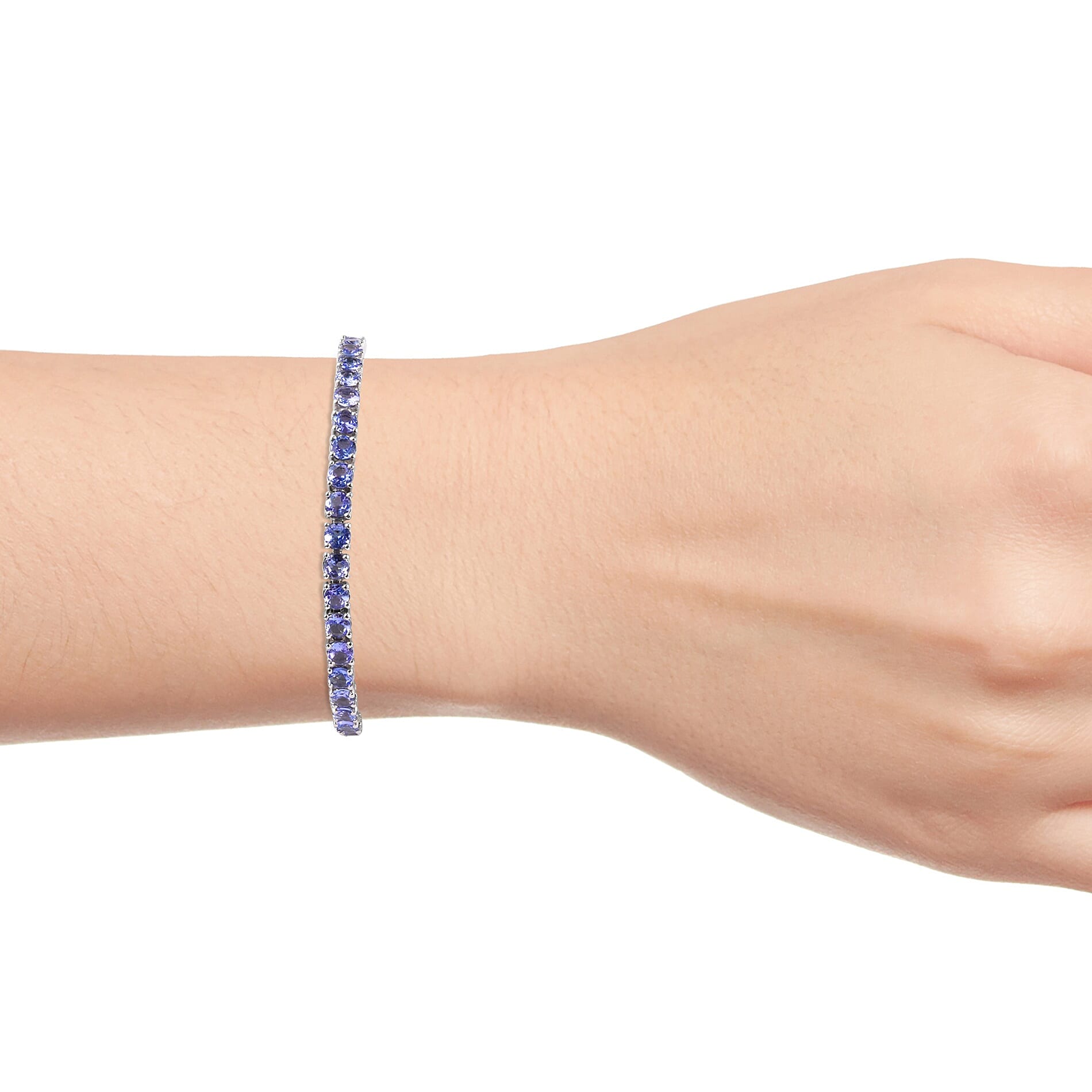 Tanzanite (Rnd) Tennis Bracelet (Size 8) in Platinum Overlay Sterling Silver 10.00 Ct,  Silver wt 9.67 Gms