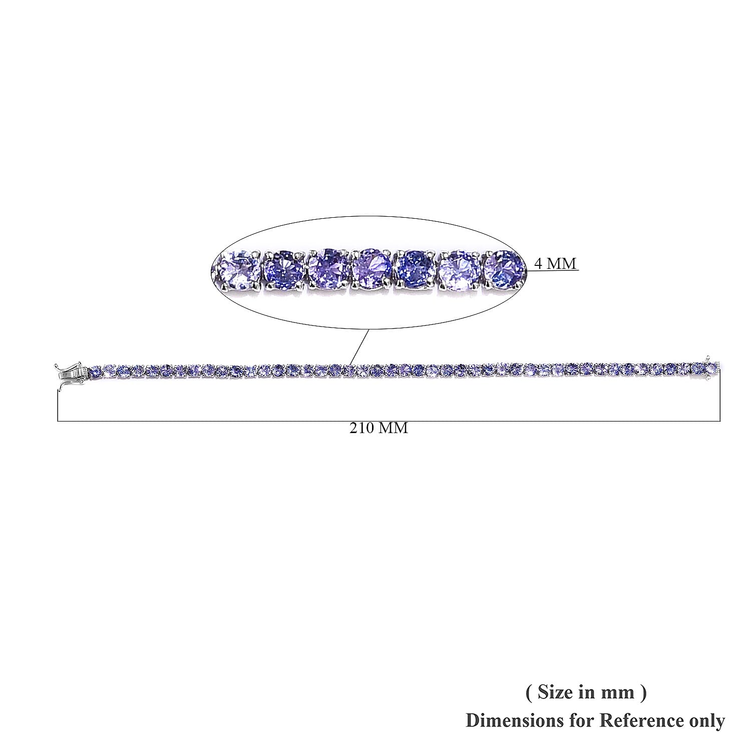 Tanzanite (Rnd) Tennis Bracelet (Size 8) in Platinum Overlay Sterling Silver 10.00 Ct,  Silver wt 9.67 Gms