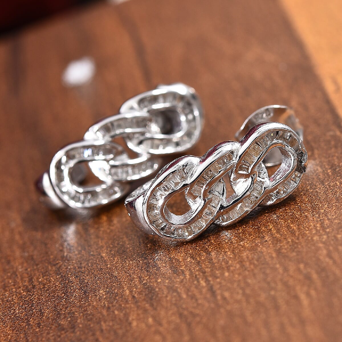 Diamond (Bgt) Curb Link Earrings (with Push Back) in Platinum Overlay Sterling Silver 0.33 Ct, Number of Diamond 112