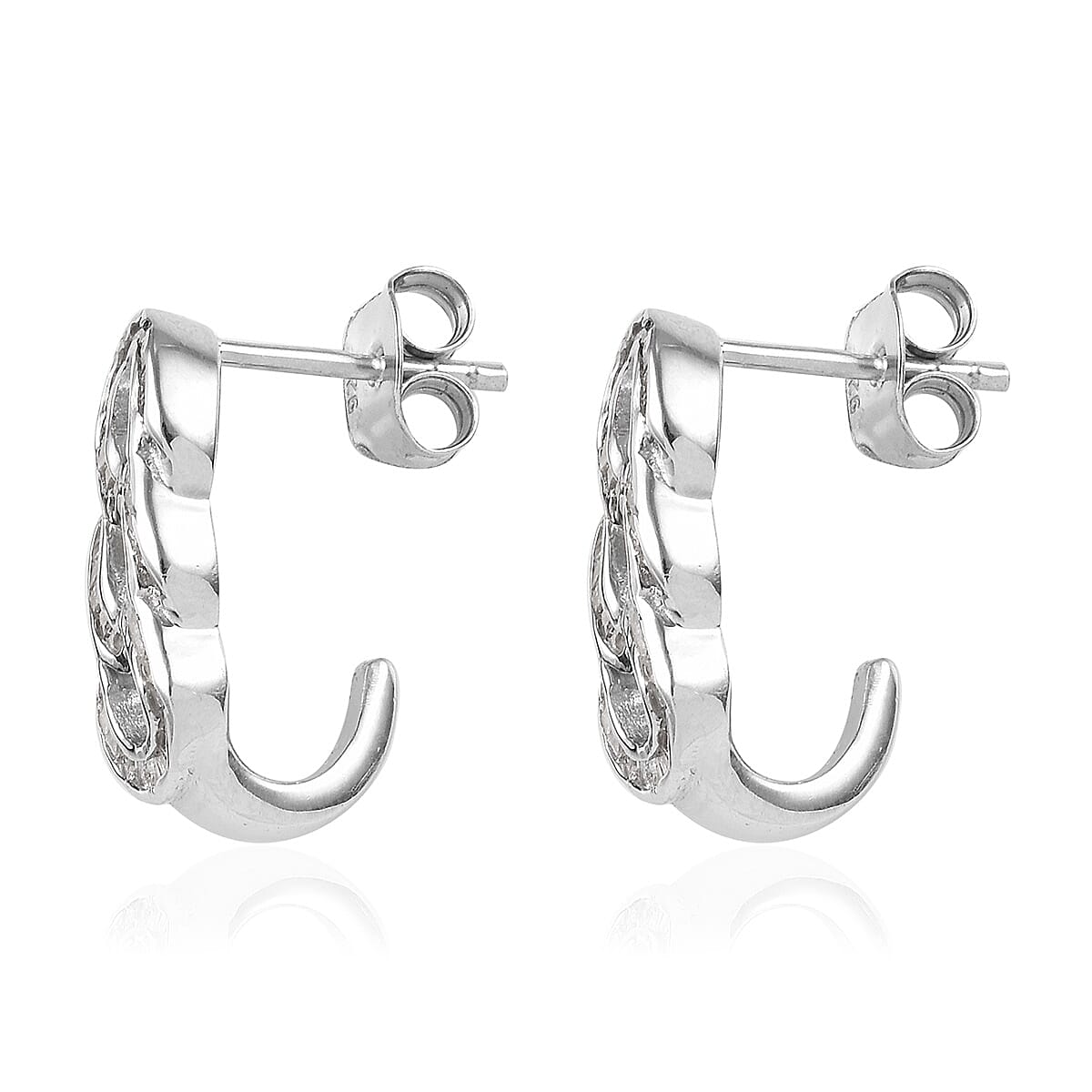 Diamond (Bgt) Curb Link Earrings (with Push Back) in Platinum Overlay Sterling Silver 0.33 Ct, Number of Diamond 112