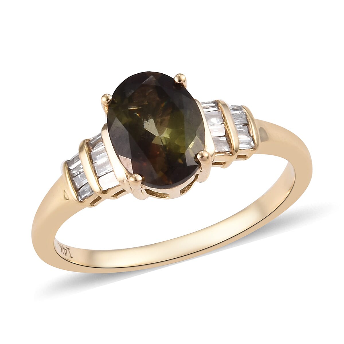 Close Out Deal- 14K Yellow Gold AAA Brazilian Andalusite (Ovl 8x6 mm), Diamond Ring 1.35 Ct.