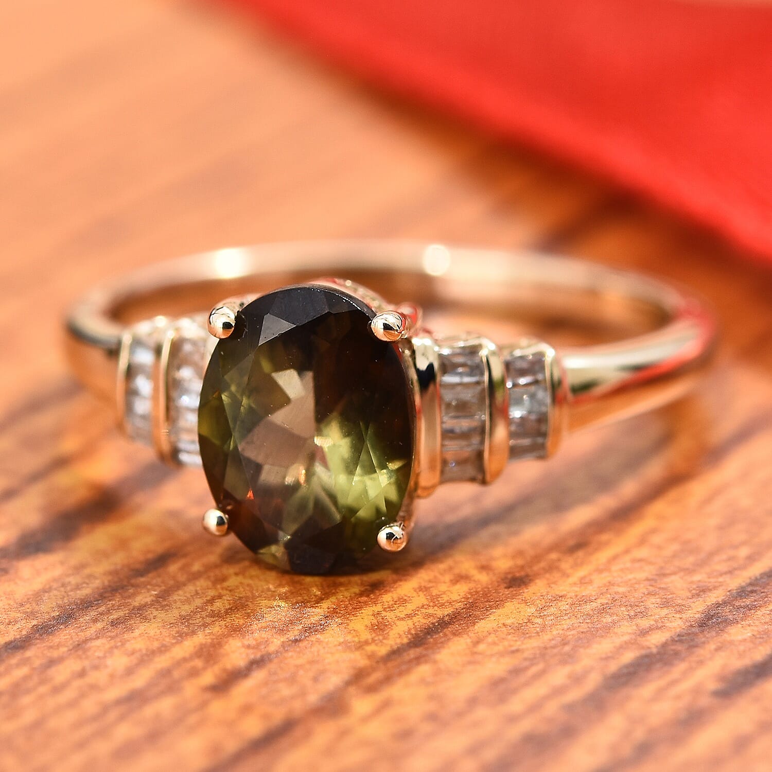 Close Out Deal- 14K Yellow Gold AAA Brazilian Andalusite (Ovl 8x6 mm), Diamond Ring 1.35 Ct.