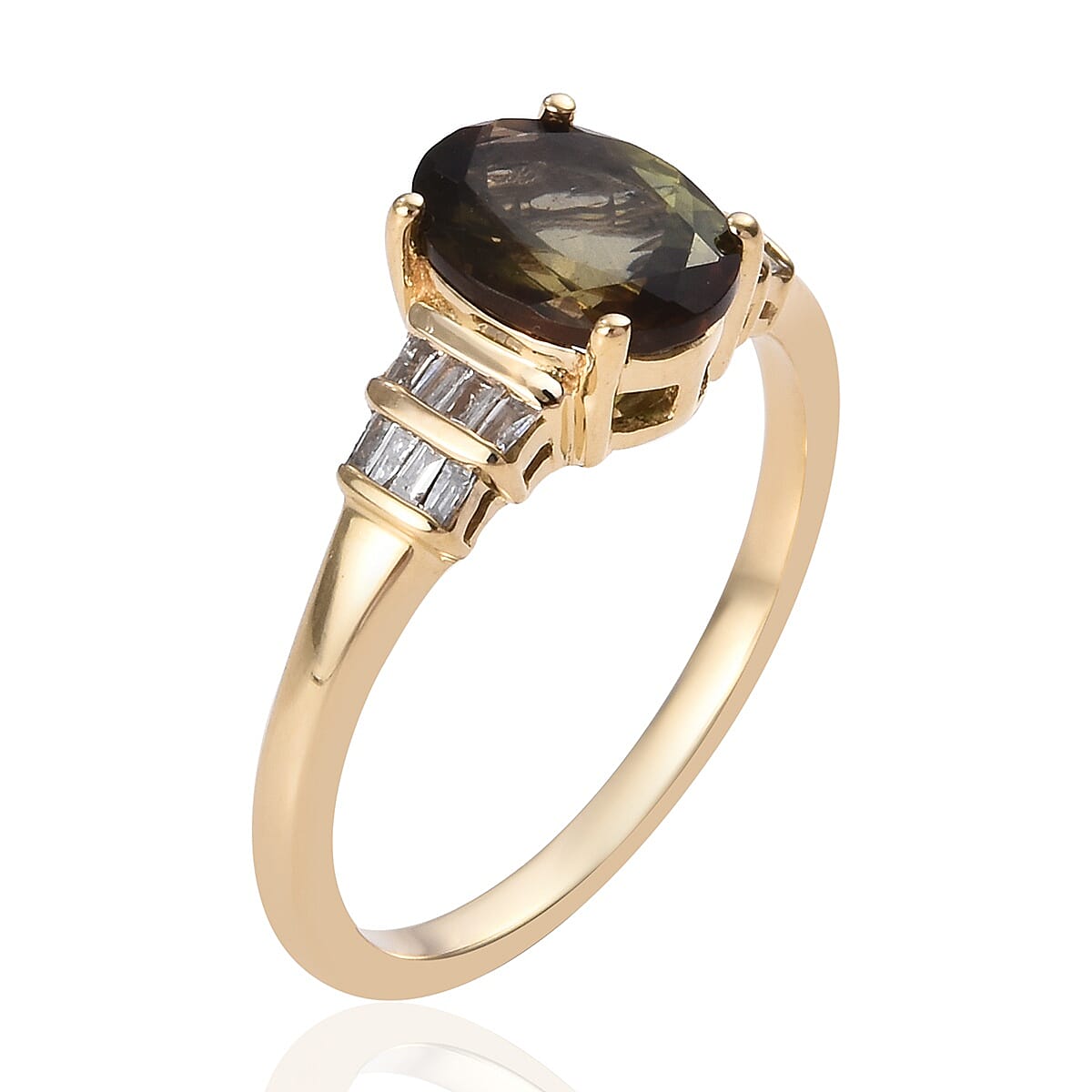 Close Out Deal- 14K Yellow Gold AAA Brazilian Andalusite (Ovl 8x6 mm), Diamond Ring 1.35 Ct.