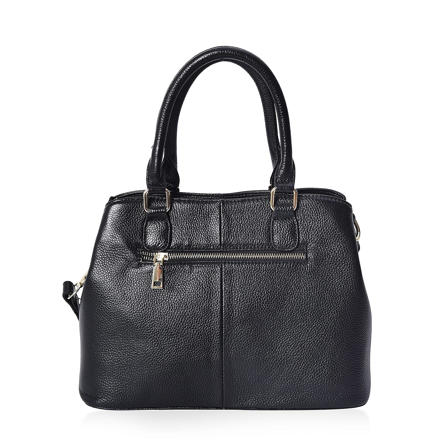 100% Genuine Leather Tote Bag with Detachable Shoulder Strap (Size 32x24x12 Cm) - Black