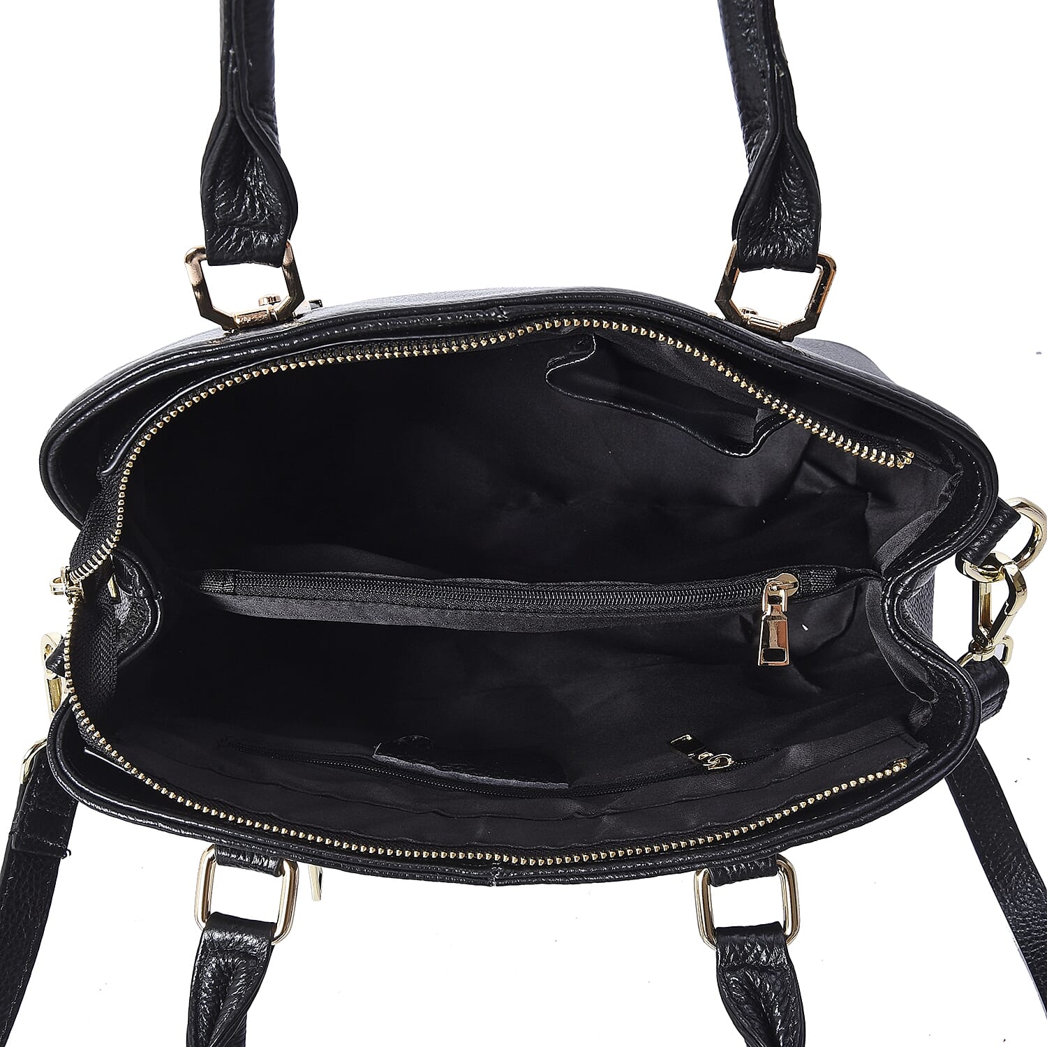 100% Genuine Leather Tote Bag with Detachable Shoulder Strap (Size 32x24x12 Cm) - Black