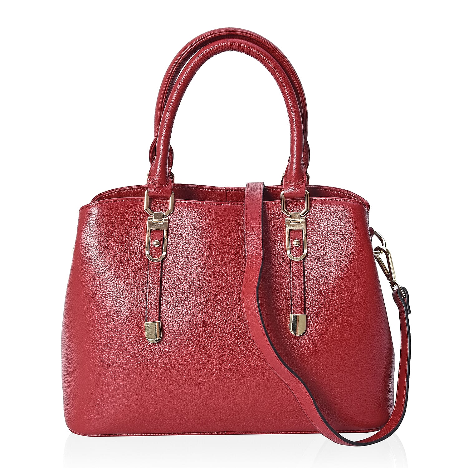 100% Genuine Leather Tote Bag with Detachable Shoulder Strap (Size 32x24x12 Cm) - Red