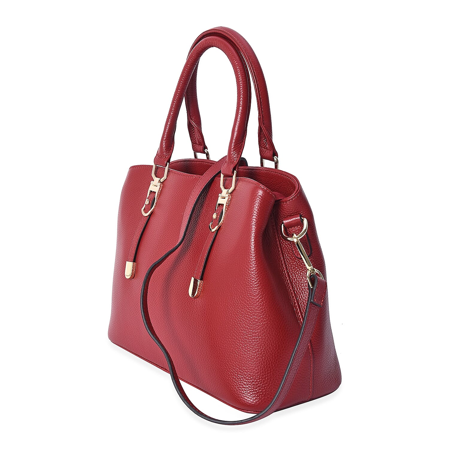 100% Genuine Leather Tote Bag with Detachable Shoulder Strap (Size 32x24x12 Cm) - Red