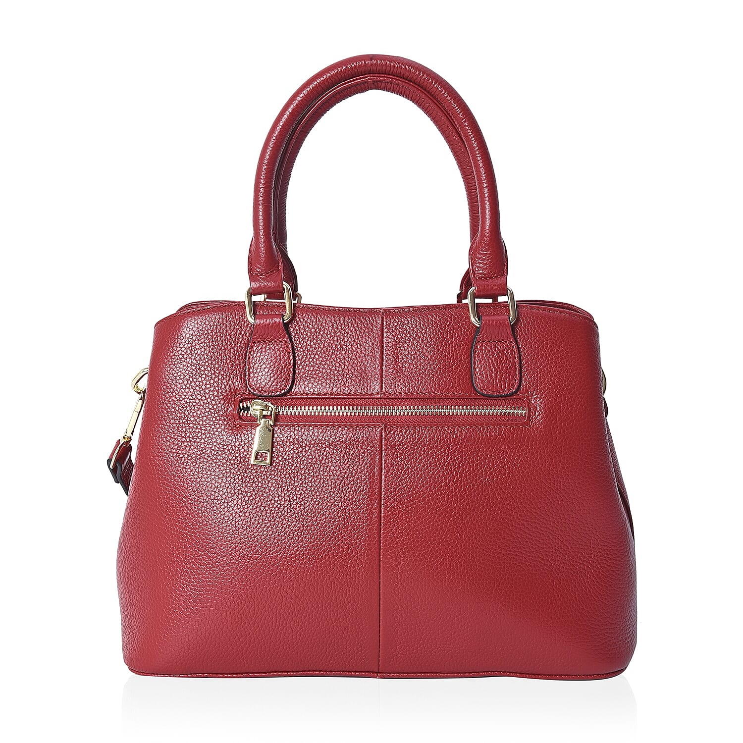 100% Genuine Leather Tote Bag with Detachable Shoulder Strap (Size 32x24x12 Cm) - Red