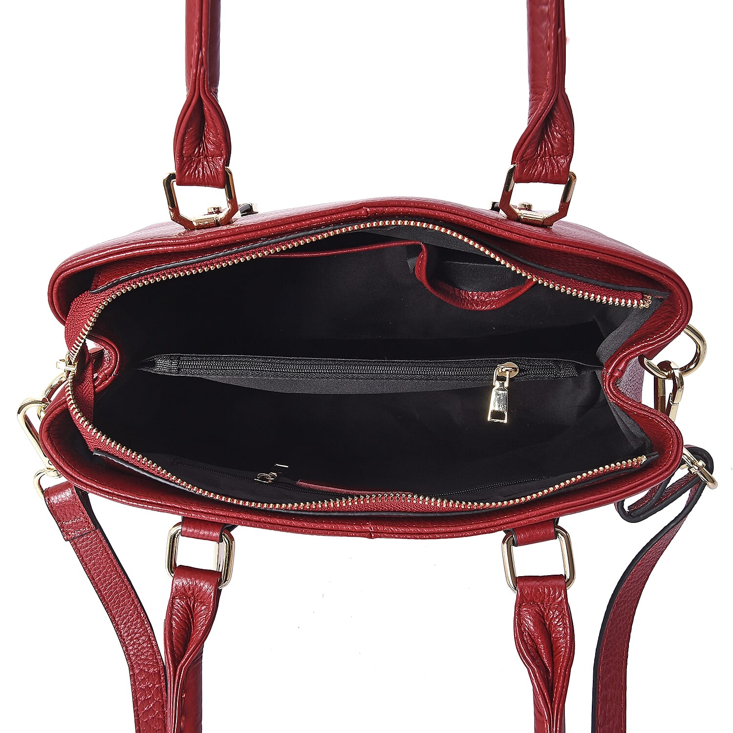 100% Genuine Leather Tote Bag with Detachable Shoulder Strap (Size 32x24x12 Cm) - Red