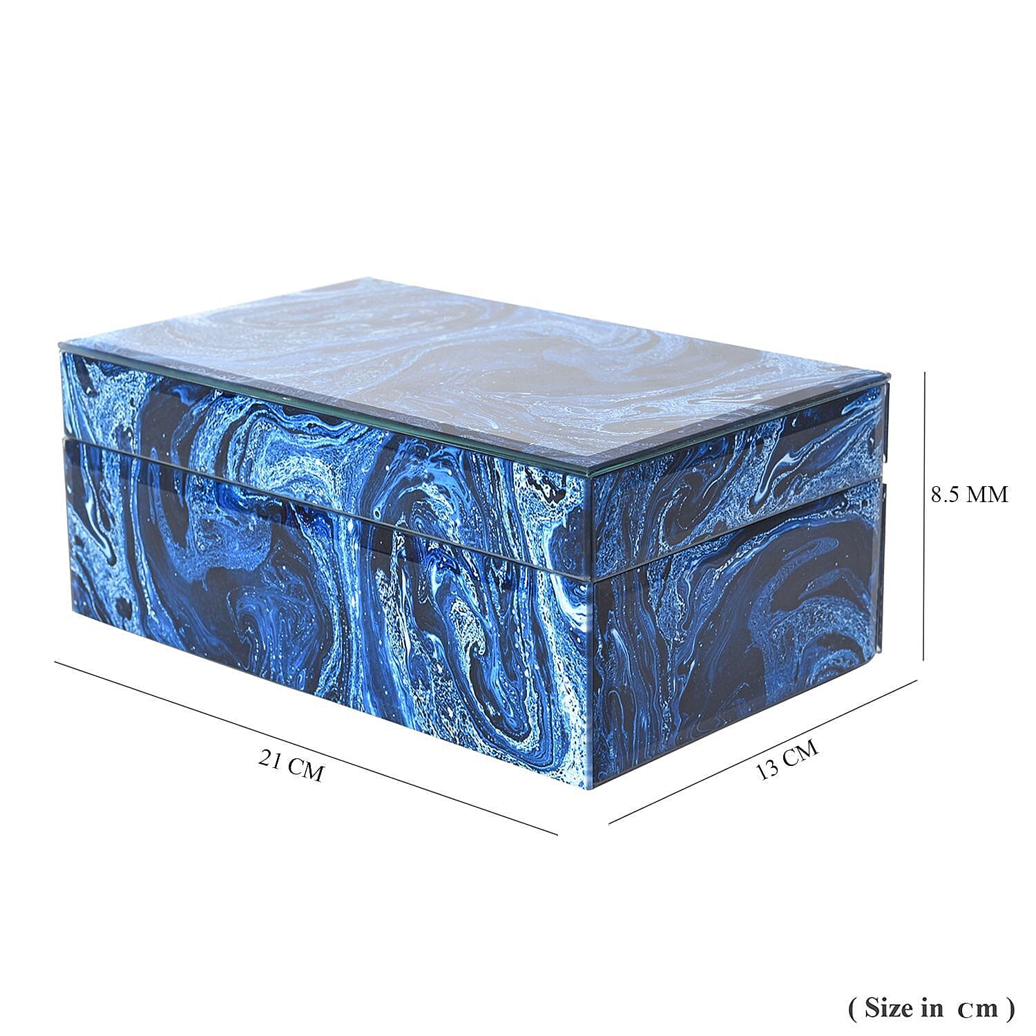 Marble Glass Jewellery Storage Box with Inside Mirror, 7 Ring Rows, 4 Necklace Hook with Pouch and 4 Sections (Size 21x13x8 Cm) - Blue Lapis Marble Glass Jewellery Storage Box with Inside Mirror, 7 Ring Rows, 4 Necklace Hook with Pouch and 4 Sections (Size 21x13x8 Cm) - Blue Lapis